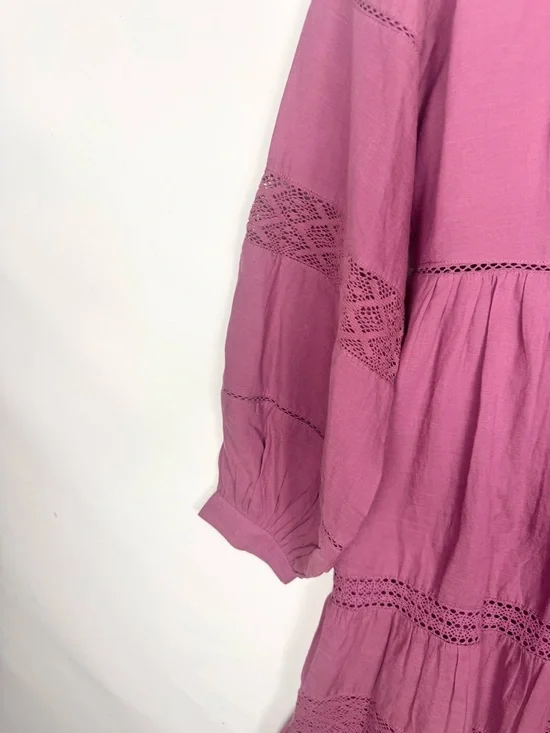 Sundance Ruffled Boho Cottage Style V-Neck Long-Sleeve Dress in Plum Mauve Sz S - Picture 4 of 10
